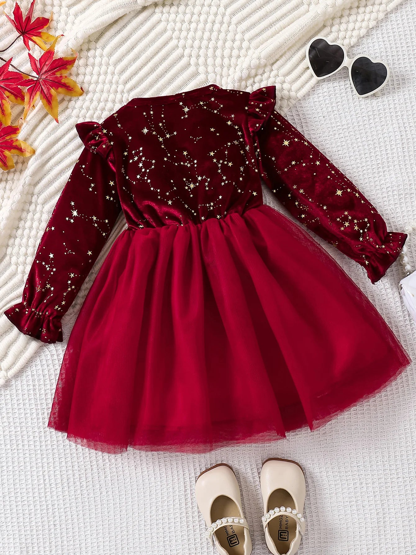 Vestido Infantil Festa Vermelho com Estampa de Estrelas e Saia de Tule