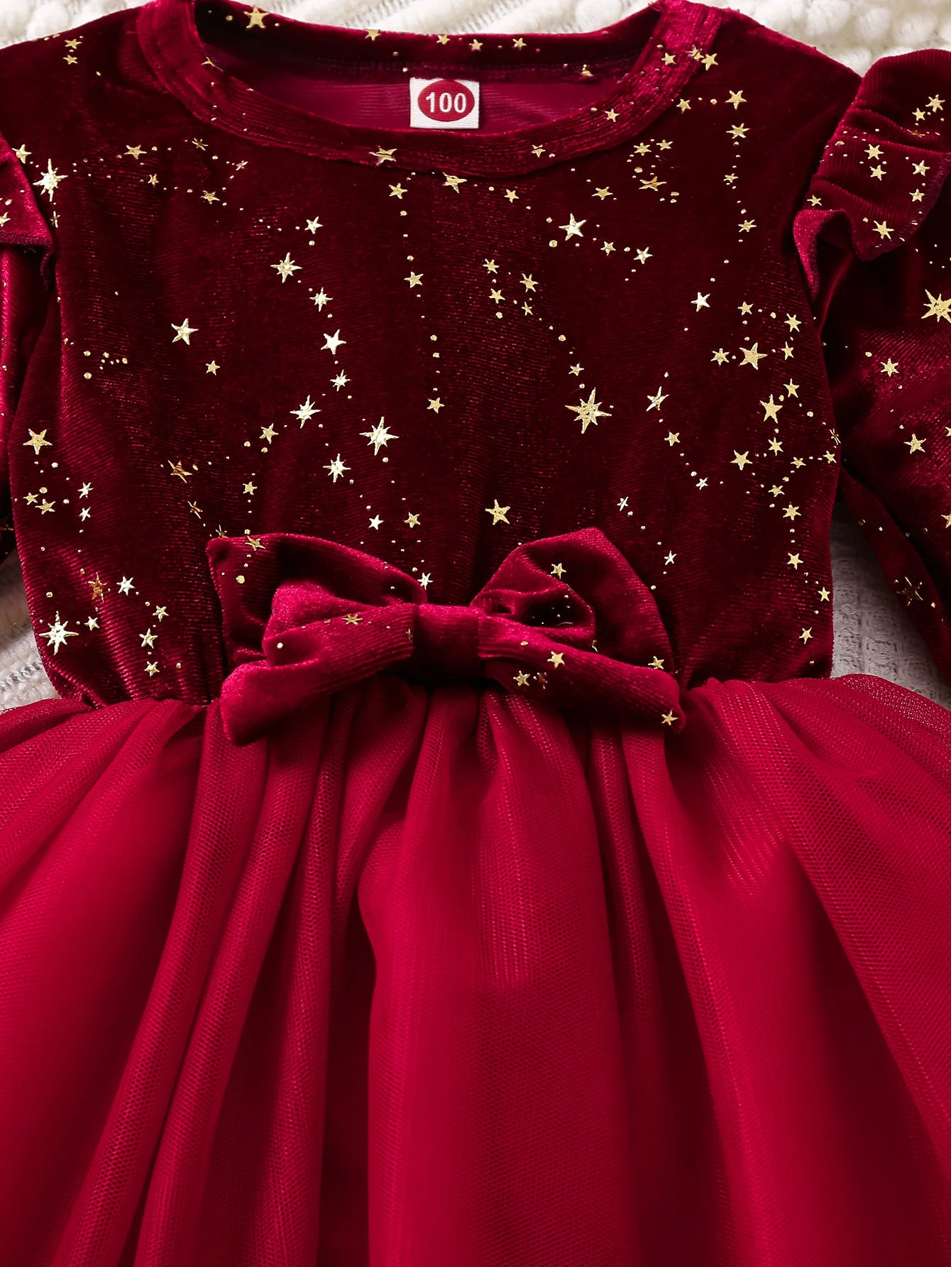 Vestido Infantil Festa Vermelho com Estampa de Estrelas e Saia de Tule