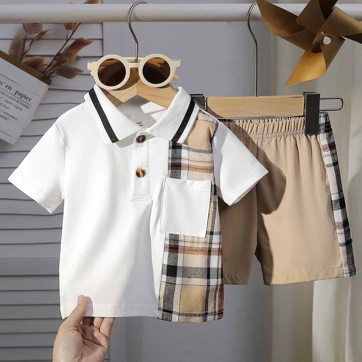 Conjunto Infantil Masculino Polo com Detalhe Xadrez – 2 Peças