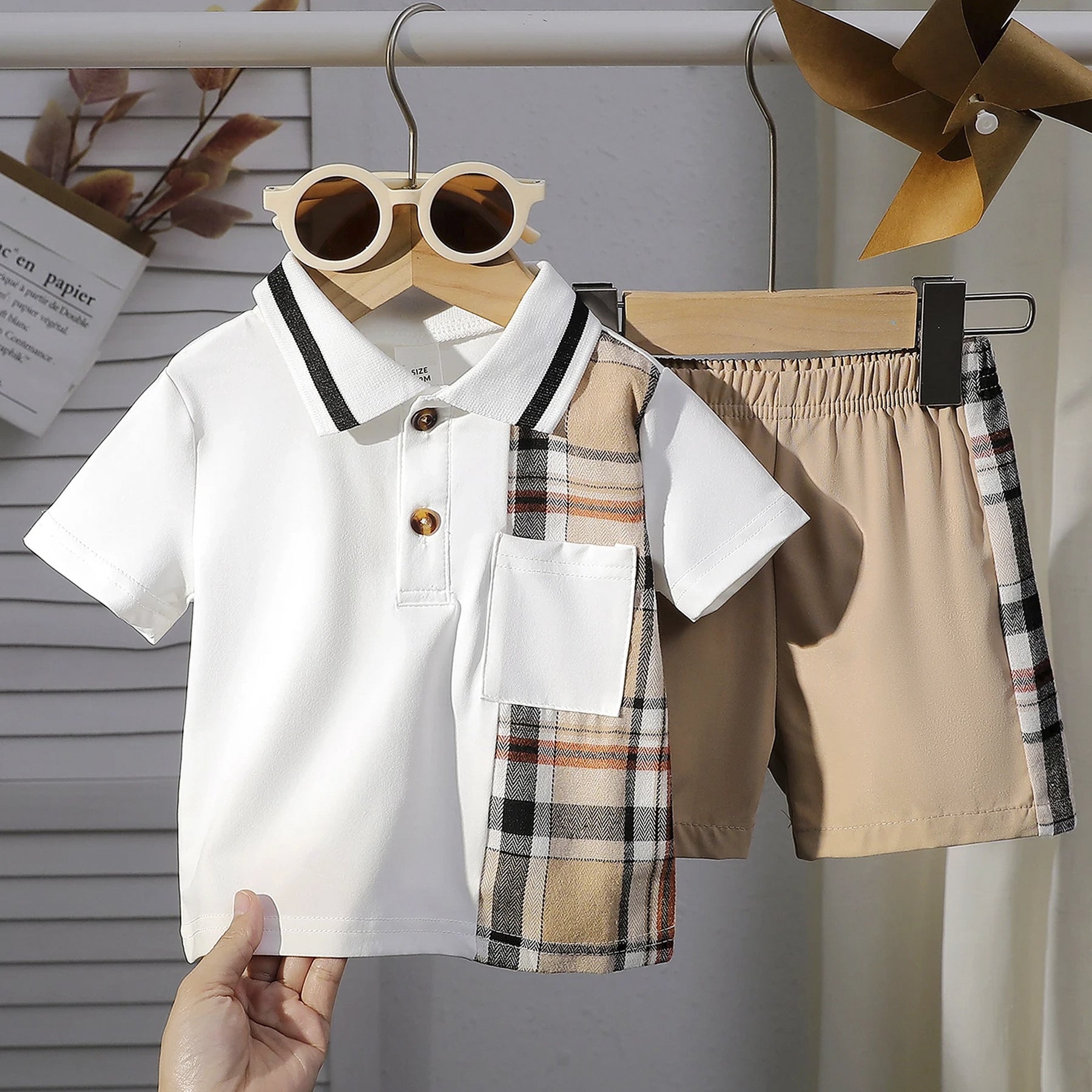 Conjunto Infantil Masculino Polo com Detalhe Xadrez – 2 Peças