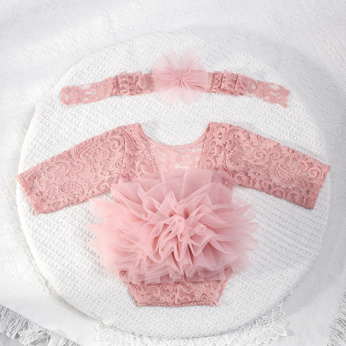 Body Infantil de Renda com Tule – Rosa Antigo