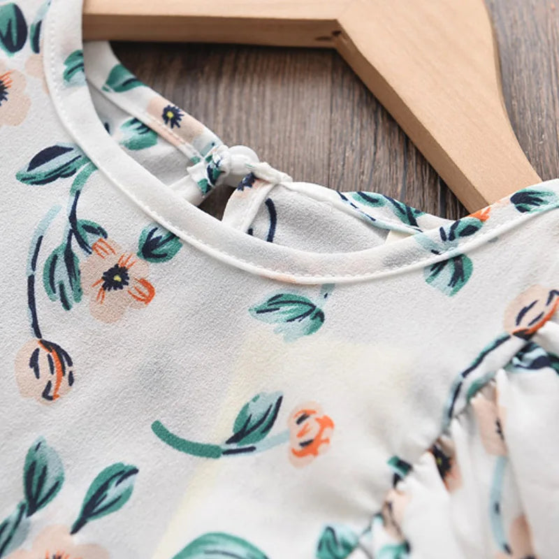 Conjunto Infantil Feminino Bear Leader – Blusa Floral com Babados e Short Verde