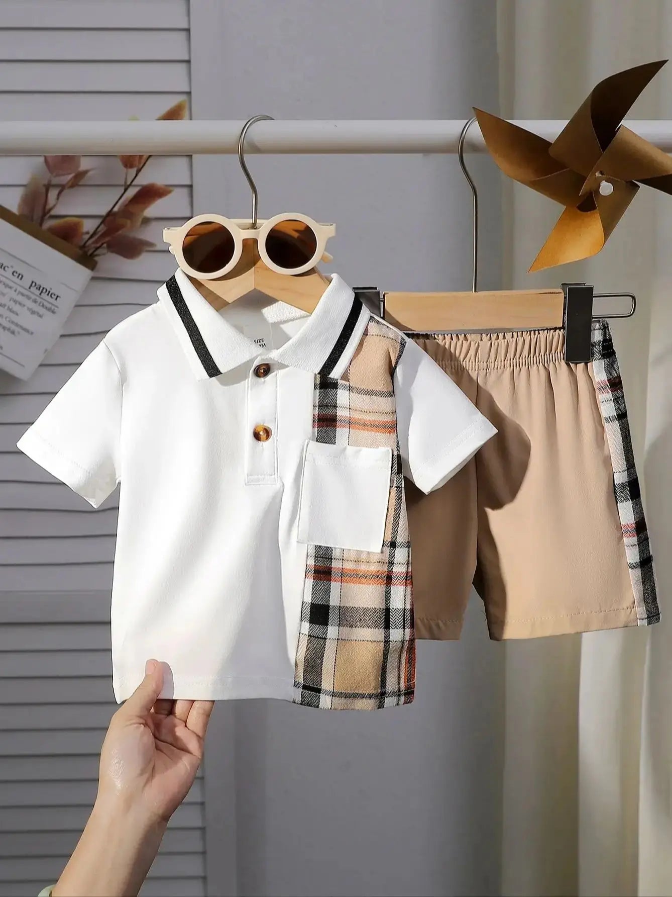 Conjunto Infantil Masculino Polo com Detalhe Xadrez – 2 Peças