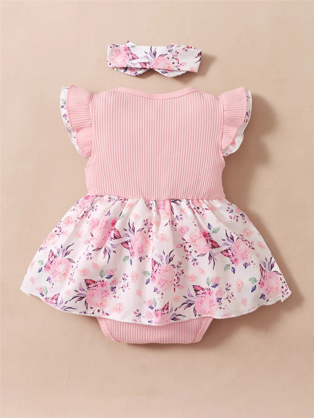 Macacão Vestido Infantil Feminino Floral com Faixa de Cabelo – Charme e Conforto para Bebês