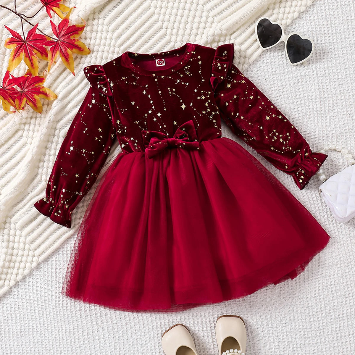 Vestido Infantil Festa Vermelho com Estampa de Estrelas e Saia de Tule