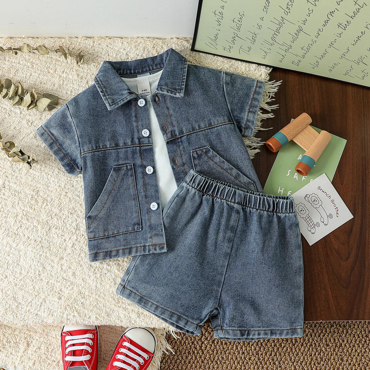 Conjunto Infantil Jeans Camisa e Shorts