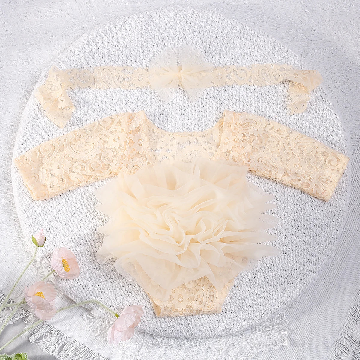 Body Infantil de Renda com Tule – Rosa Antigo