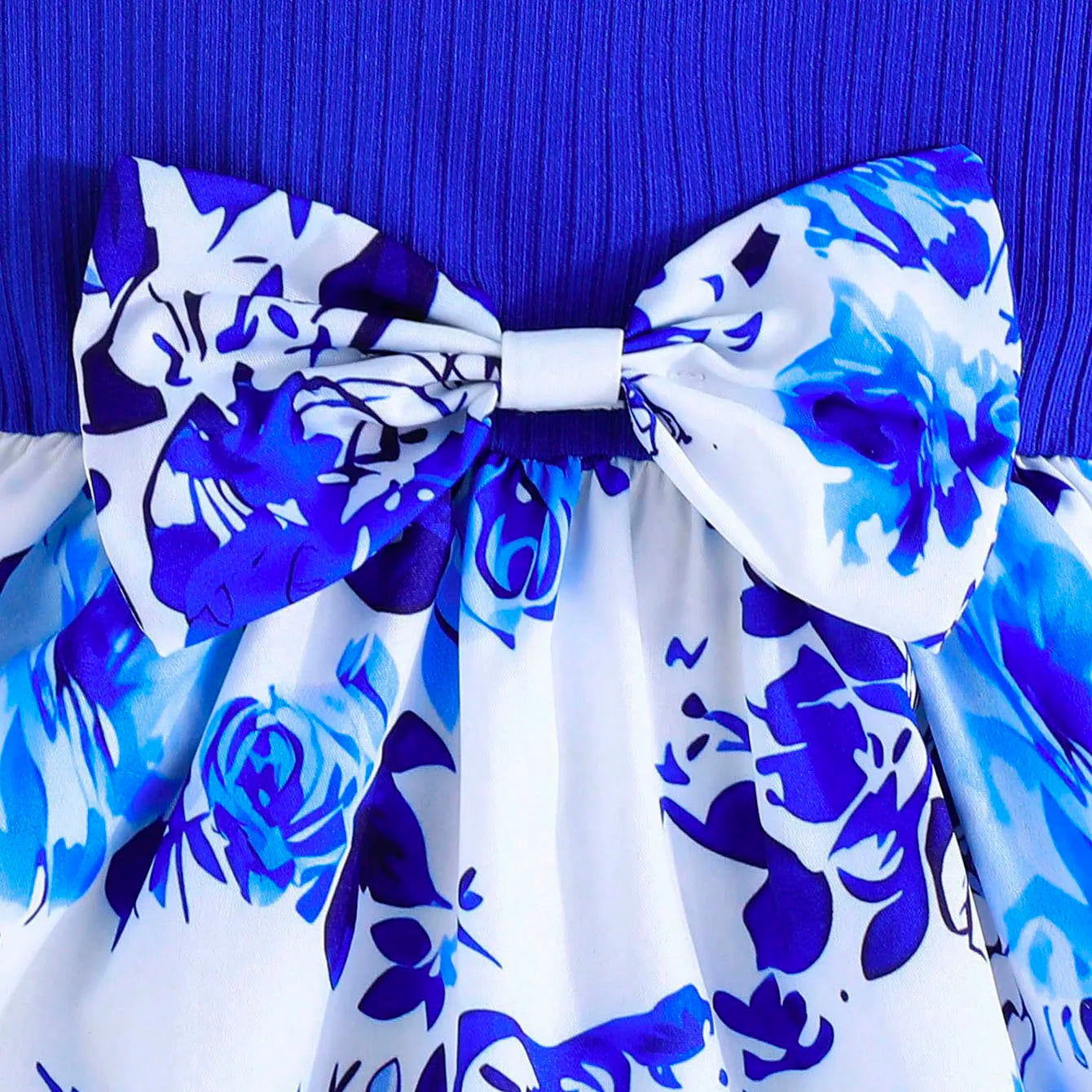 Vestido Infantil Floral Azul com Laço e Tiara