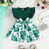 Vestido Infantil Verde com Estampa Floral e Laço