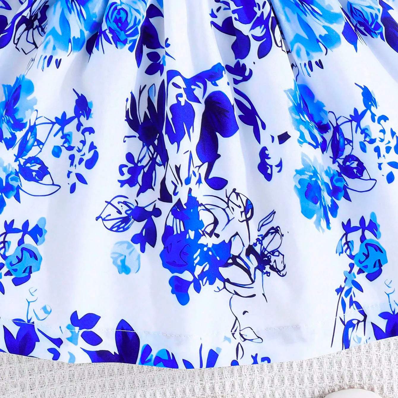 Vestido Infantil Floral Azul com Laço e Tiara