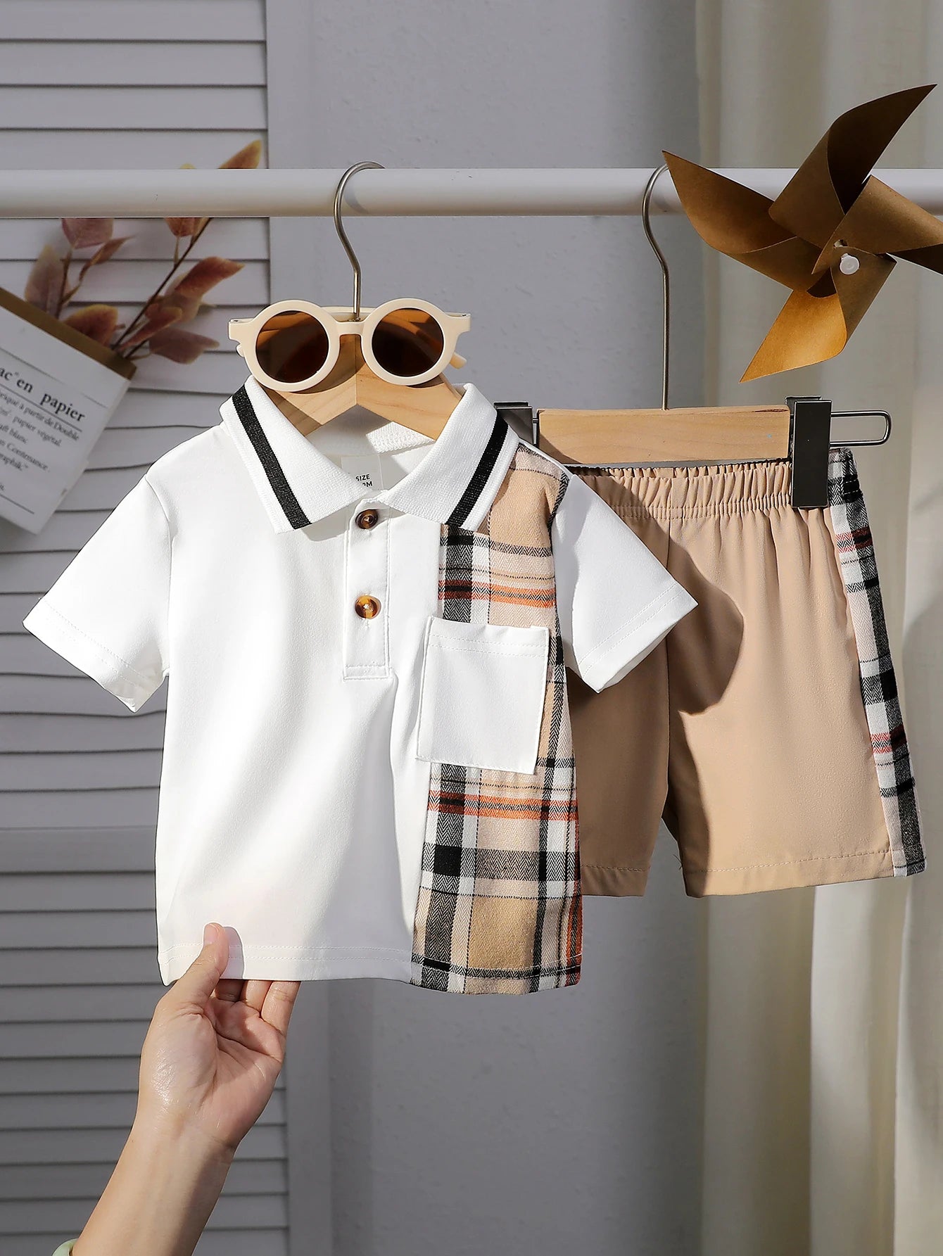 Conjunto Infantil Masculino Polo com Detalhe Xadrez – 2 Peças