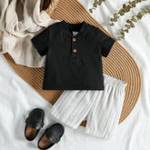 Conjunto Infantil Camiseta Preta e Bermuda Listrada – Estilo e Conforto em um Só Look
