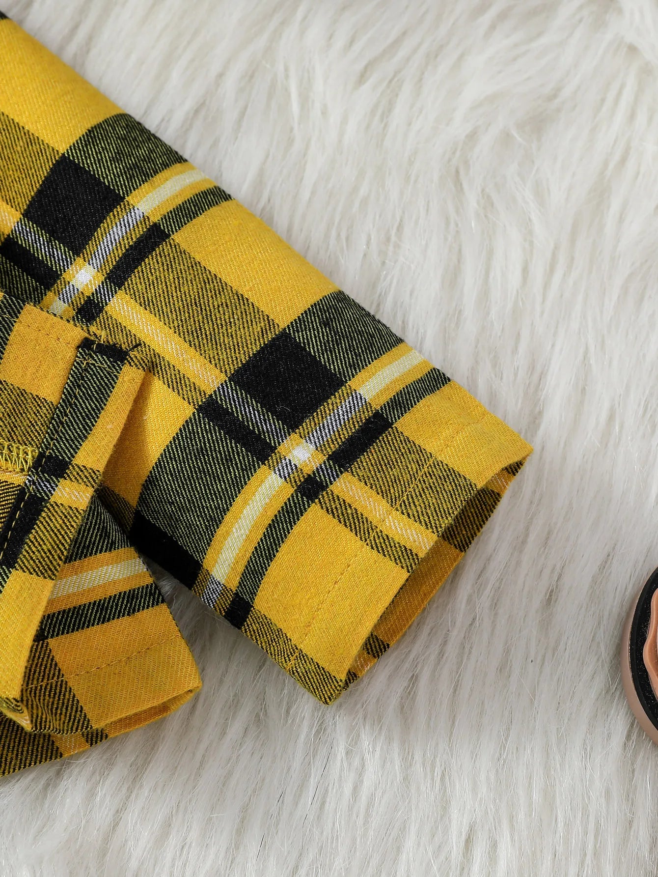 Conjunto Infantil Feminino Xadrez Amarelo com Boina – 4 Peças