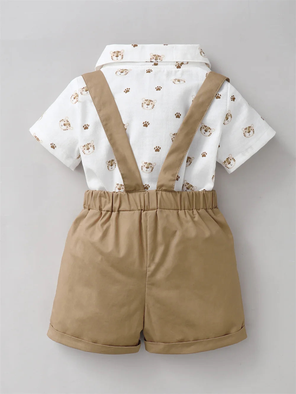 Conjunto Infantil Camisa Estampada com Suspensório e Gravata Borboleta