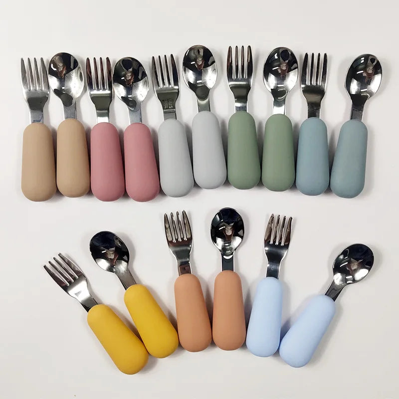 Kit Colher e Garfo Infantil Missvi com Cabo Ergonômico de Silicone