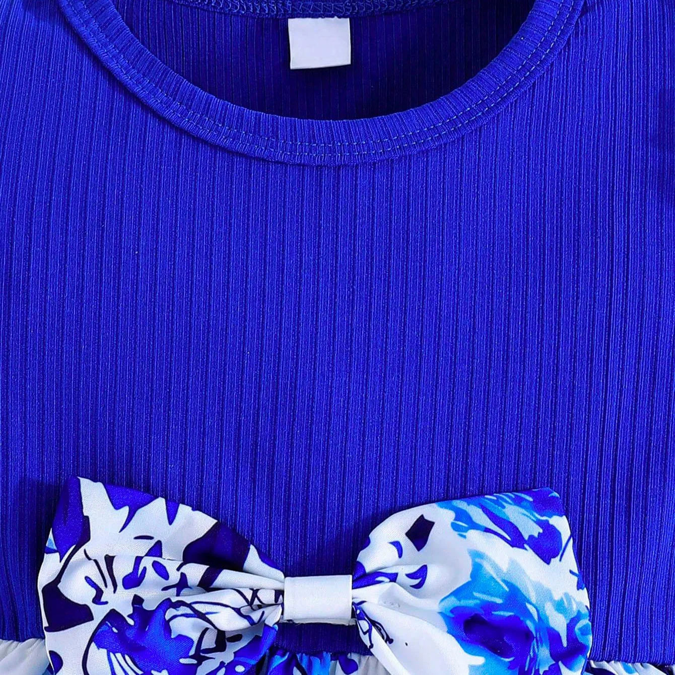 Vestido Infantil Floral Azul com Laço e Tiara