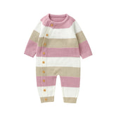 Macacão Infantil Tricot Listrado Azul e Branco