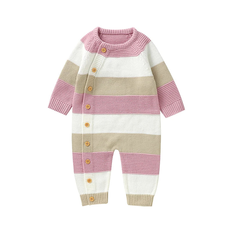 Macacão Infantil Tricot Listrado Azul e Branco
