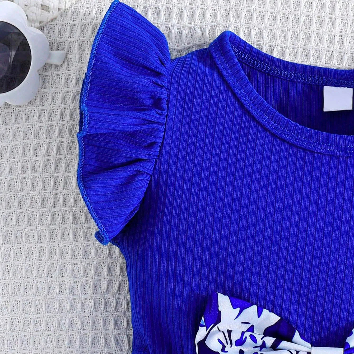 Vestido Infantil Floral Azul com Laço e Tiara