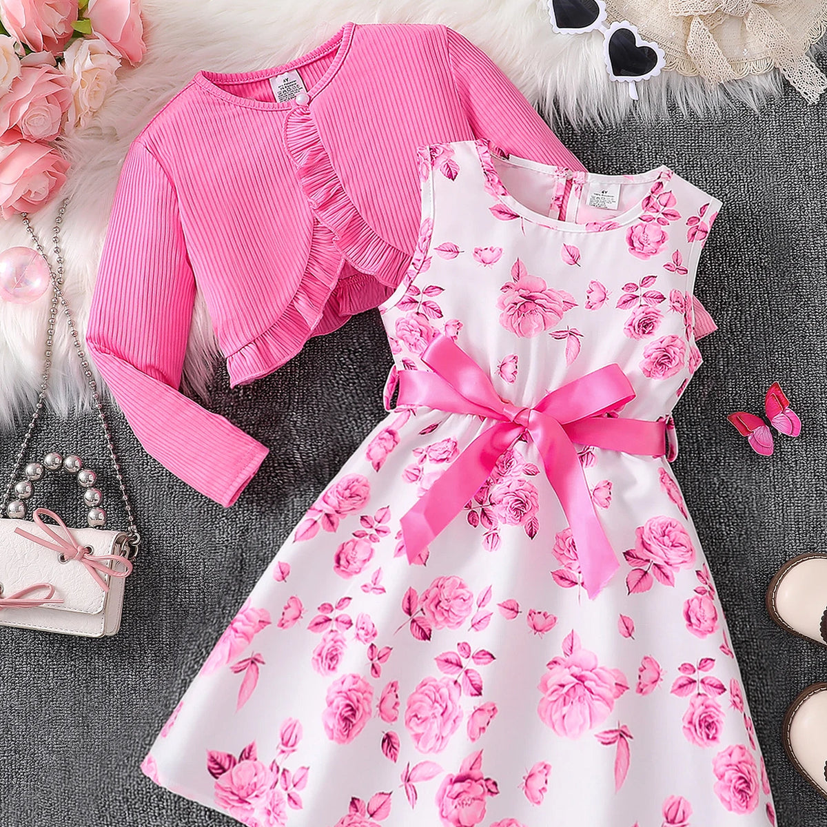 Vestido Infantil Floral com Casaquinho Rosa – Charme e Delicadeza para Todas as Ocasiões