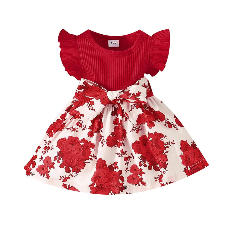 Vestido Infantil Verde com Estampa Floral e Laço