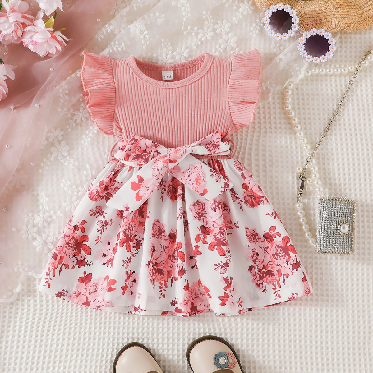 Vestido Infantil Verde com Estampa Floral e Laço
