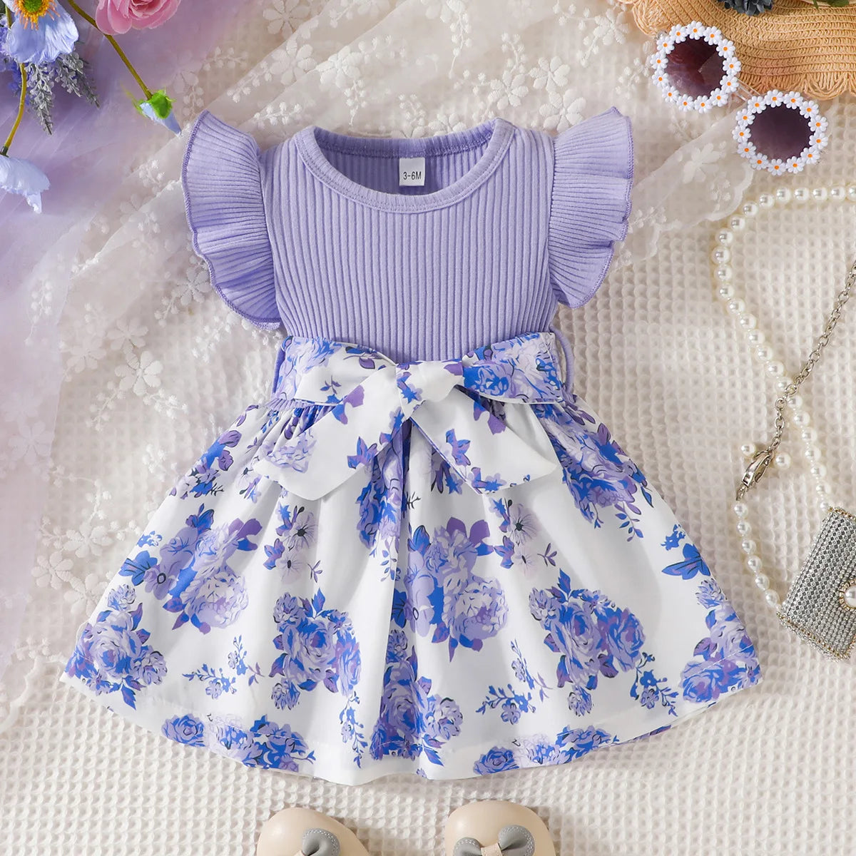Vestido Infantil Verde com Estampa Floral e Laço
