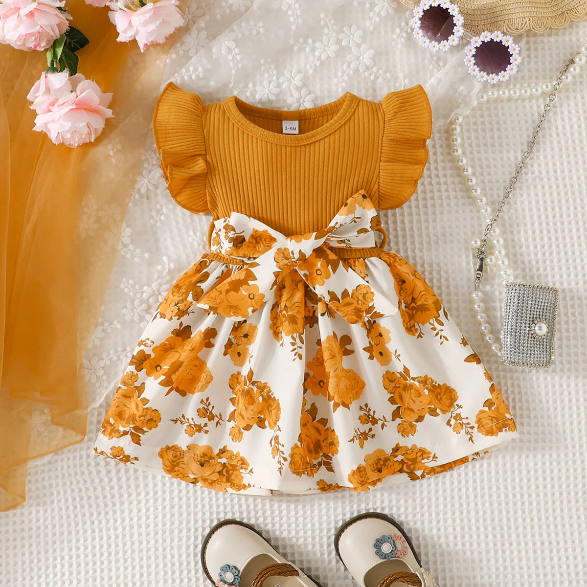 Vestido Infantil Verde com Estampa Floral e Laço