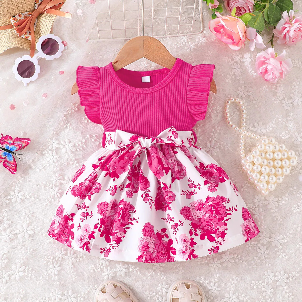 Vestido Infantil Verde com Estampa Floral e Laço