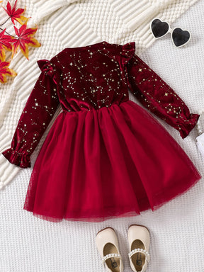 Vestido Infantil Festa Vermelho com Estampa de Estrelas e Saia de Tule