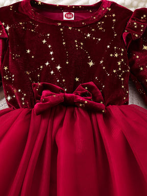 Vestido Infantil Festa Vermelho com Estampa de Estrelas e Saia de Tule