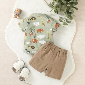 Conjunto Infantil Safari Camisa Verde e Bermuda Marrom