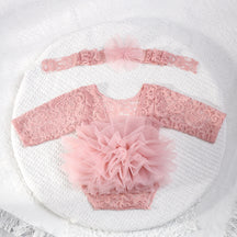 Body Infantil de Renda com Tule – Rosa Antigo