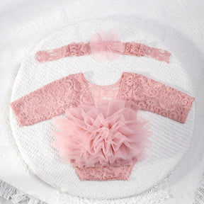 Body Infantil de Renda com Tule – Rosa Antigo