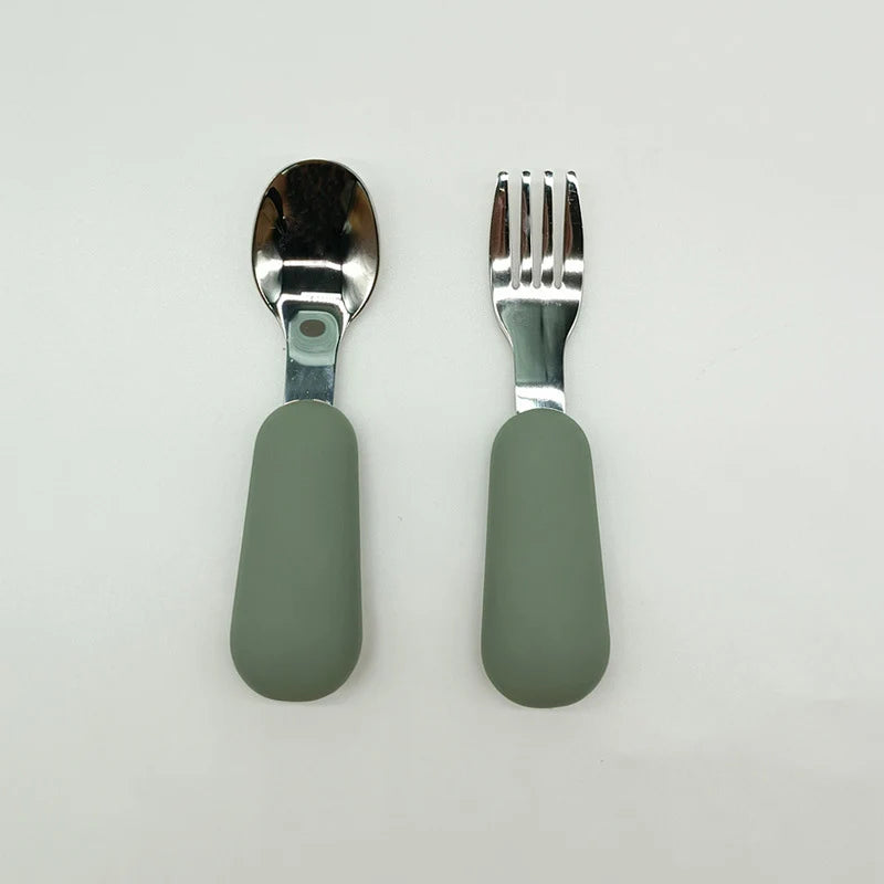 Kit Colher e Garfo Infantil Missvi com Cabo Ergonômico de Silicone