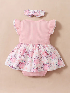 Macacão Vestido Infantil Feminino Floral com Faixa de Cabelo – Charme e Conforto para Bebês