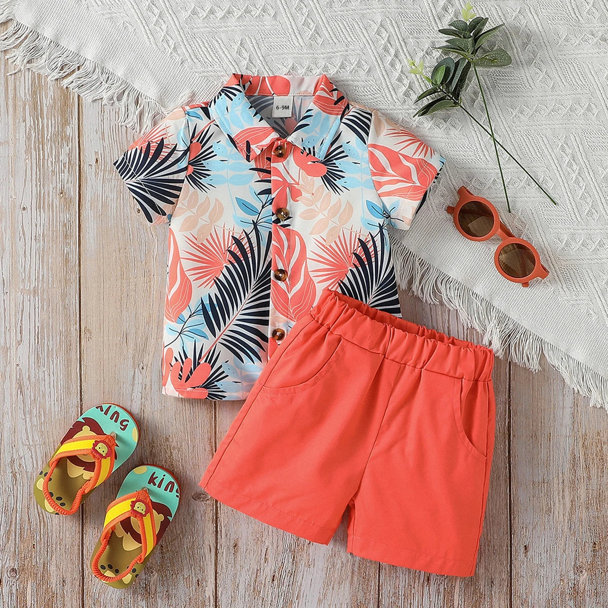 Conjunto Infantil Masculino Estampa Tropical – Camisa e Bermuda