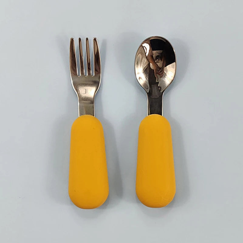 Kit Colher e Garfo Infantil Missvi com Cabo Ergonômico de Silicone