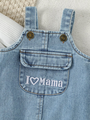 Macacão Jardineira Jeans Infanti com Blusa de Manga Longa