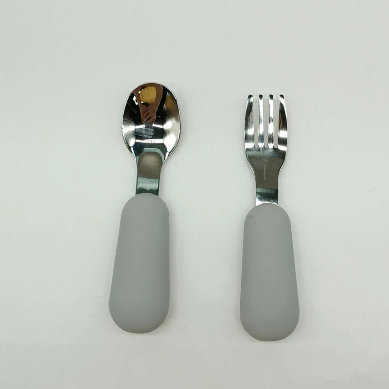 Kit Colher e Garfo Infantil Missvi com Cabo Ergonômico de Silicone