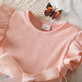 Vestido Infantil Rosa com Saia de Tule Arco-Íris