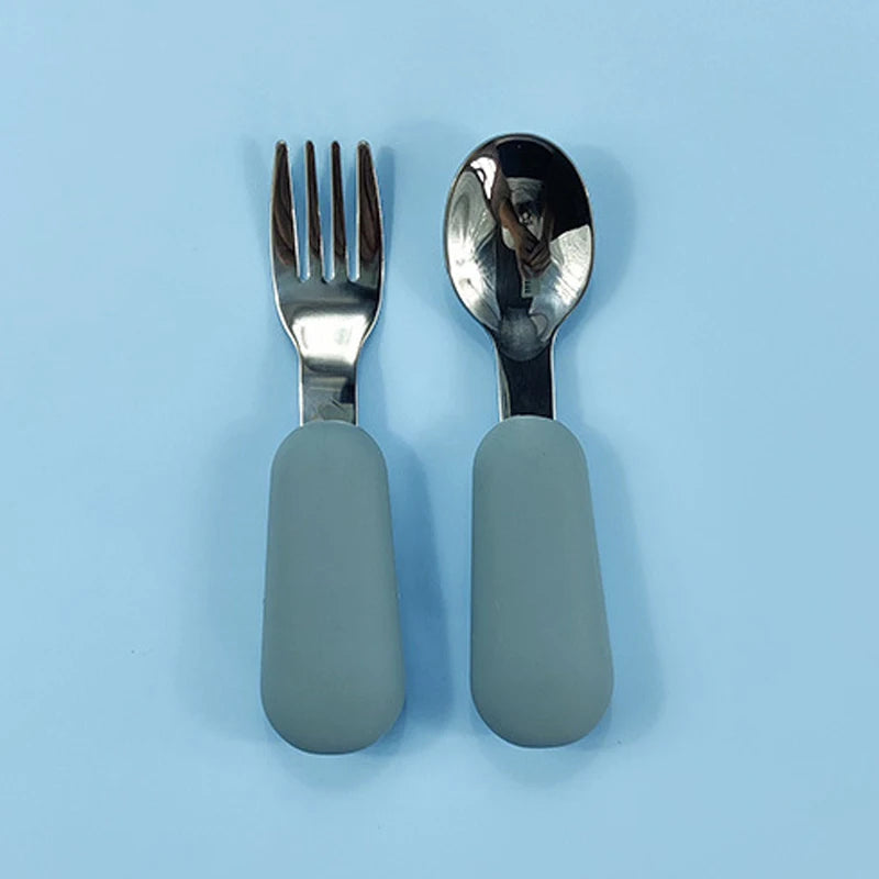 Kit Colher e Garfo Infantil Missvi com Cabo Ergonômico de Silicone