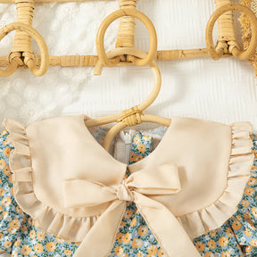 Vestido Infantil Floral Azul com Gola Laço