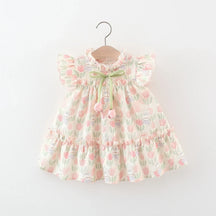 Vestido Infantil Feminino Estampado Coelhinhos e Flores com Laço – Conforto e Encanto para Todas as Ocasiões