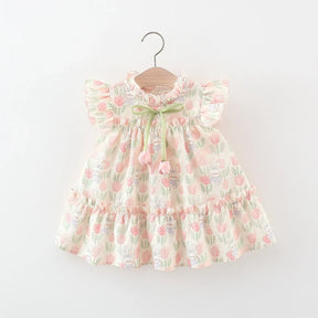 Vestido Infantil Feminino Estampado Coelhinhos e Flores com Laço – Conforto e Encanto para Todas as Ocasiões