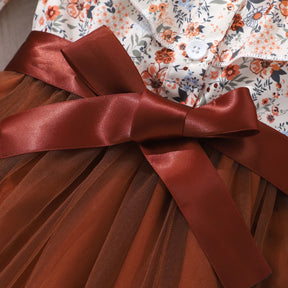 Vestido Infantil Floral com Saia de Tule e Laço – 2 a 7 Anos