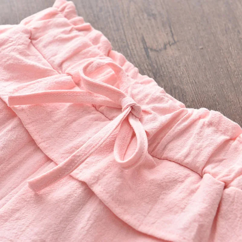 Conjunto Infantil Feminino com Blusa Bordada e Short Rosa – Delicadeza e Conforto