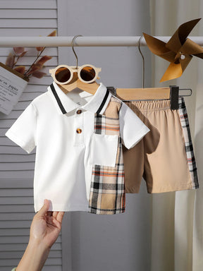 Conjunto Infantil Masculino Polo com Detalhe Xadrez – 2 Peças