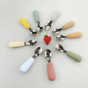 Kit Colher e Garfo Infantil Missvi com Cabo Ergonômico de Silicone