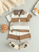 Conjunto Infantil Polo Listrado com Bordado de Leão – Conforto e Charme para o Dia a Dia